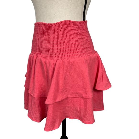 Yana K Mini Skirt Skort 100% Cotton Tiered Coral Size Medium NEW - Picture 5 of 10